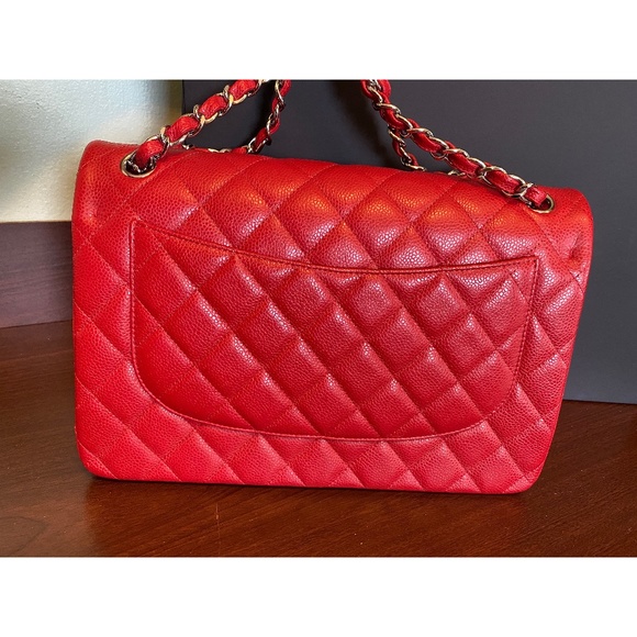 WOW! BRAND NEW CHANEL RED CAVIAR JUMBO FLAP BAG - Picture 4 of 10
